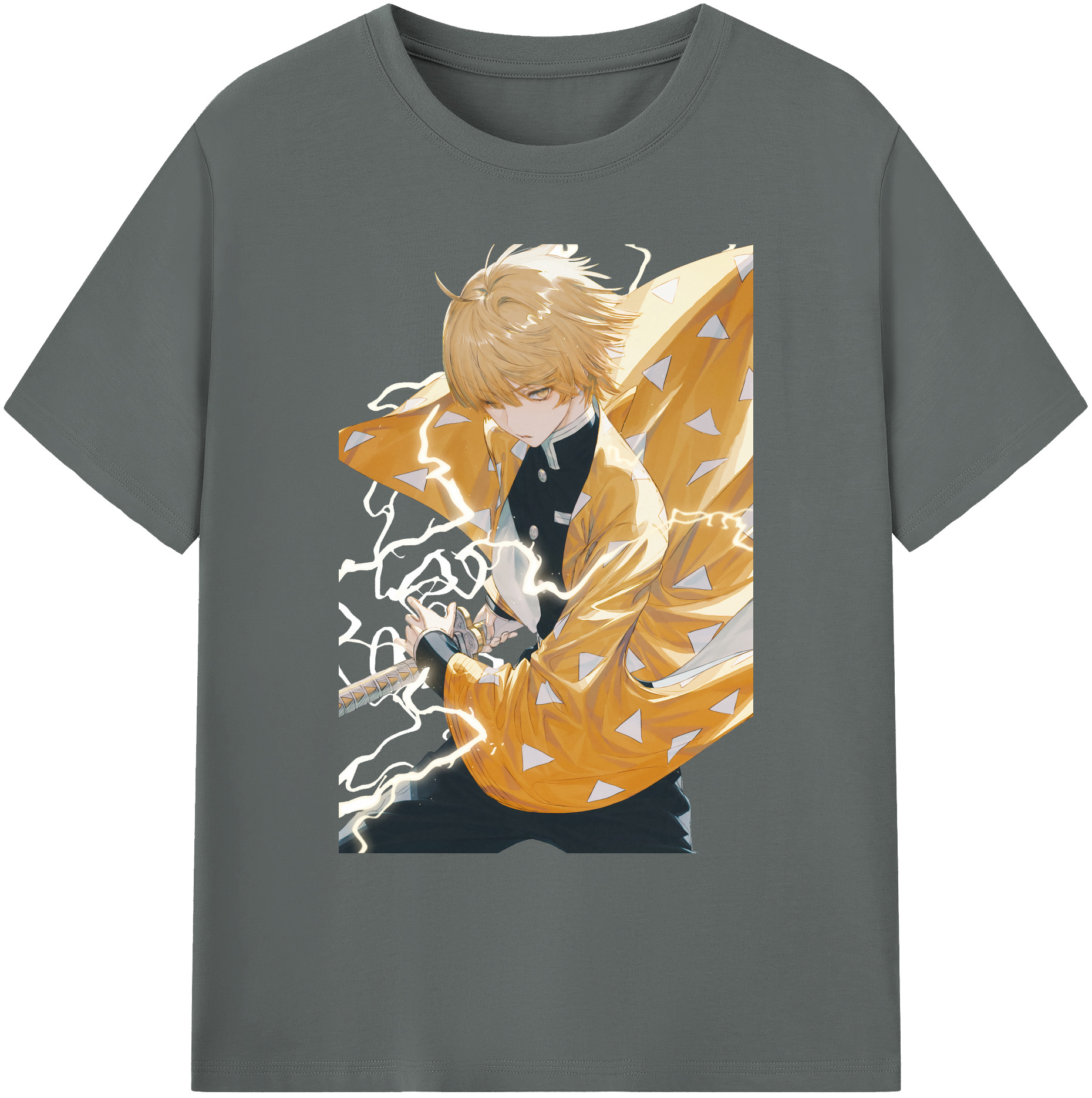 （画像用） 鬼滅の刃（きめつのやいば）我妻 善逸／あがつま ぜんいつ Agatsuma Zenitsu 綿100％ メンズ半袖Tシャツ｜肌触りやわらか＆通気性